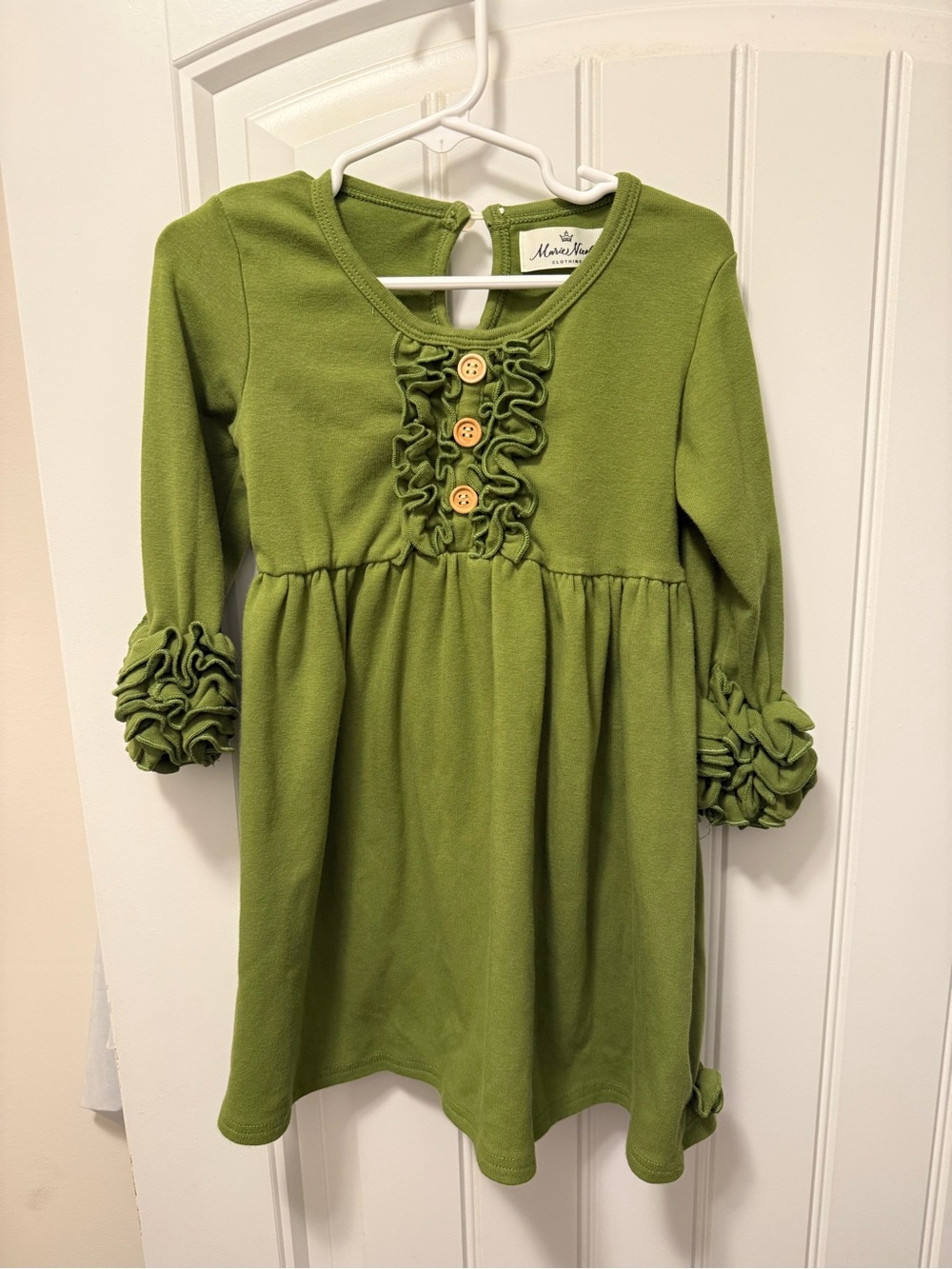 Marie Nicole Toddler Girl Green Ruffle Long Sleeve Dress